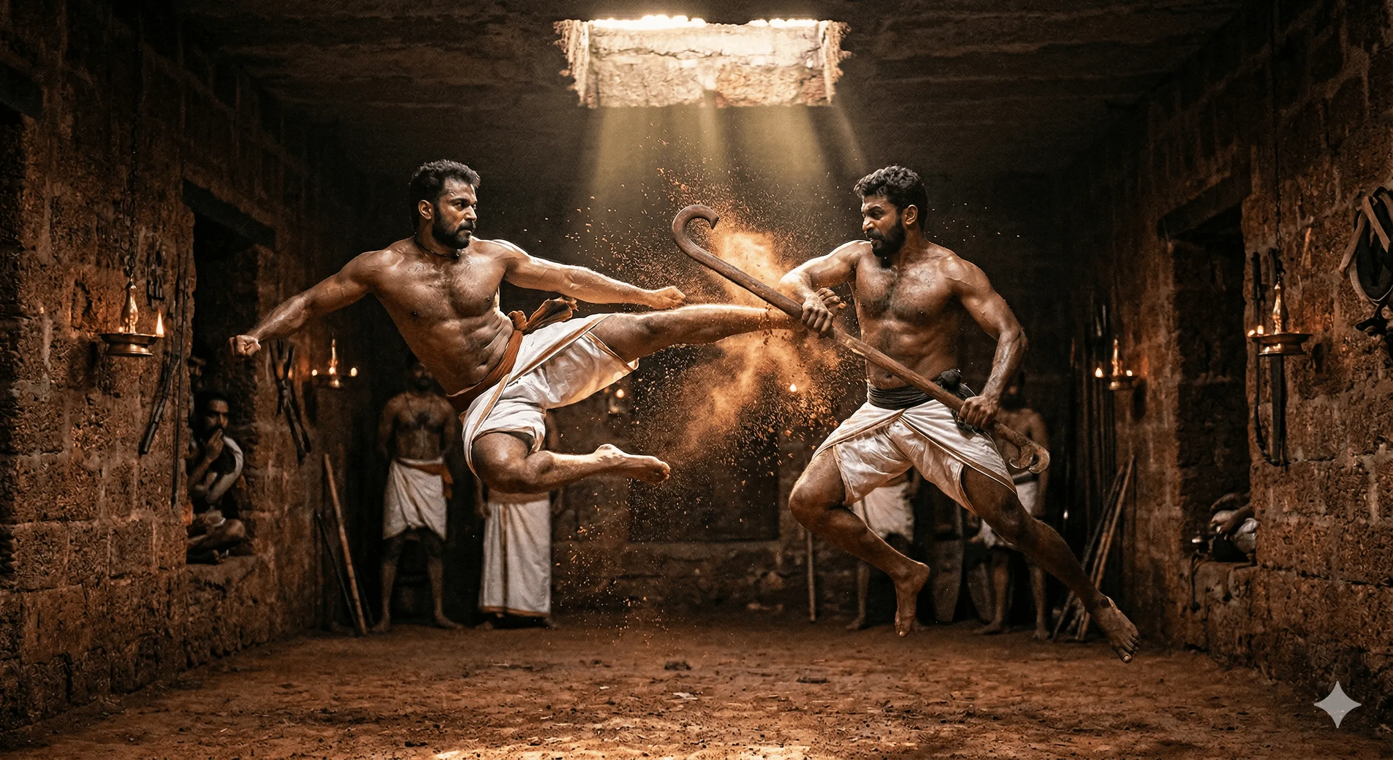Kalaripayattu martial artist in combat stance