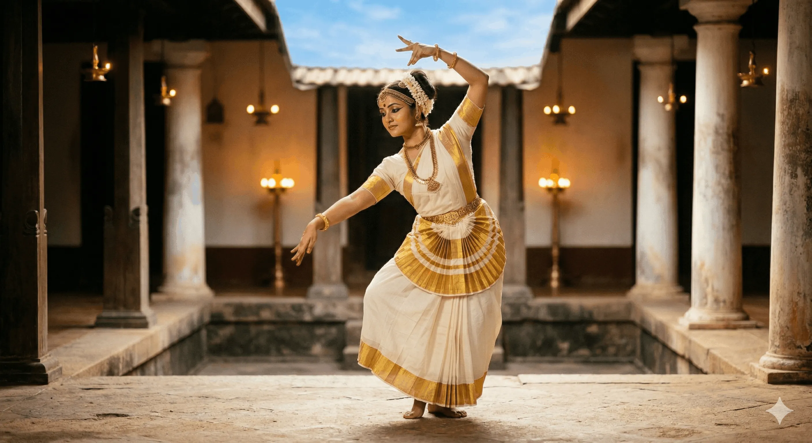 Mohiniyattam dancer performing graceful movements
