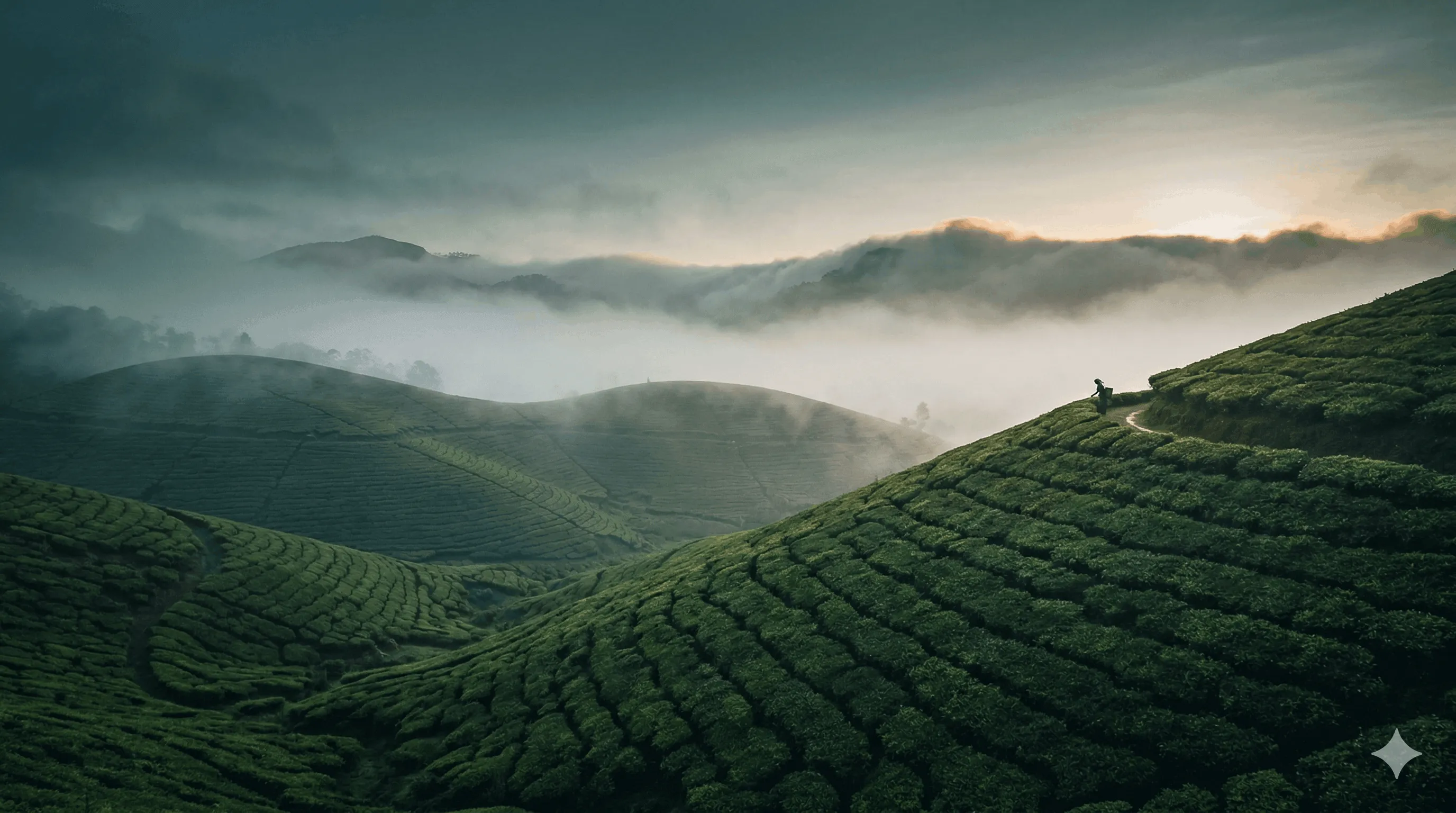 Misty tea gardens of Munnar, Kerala
